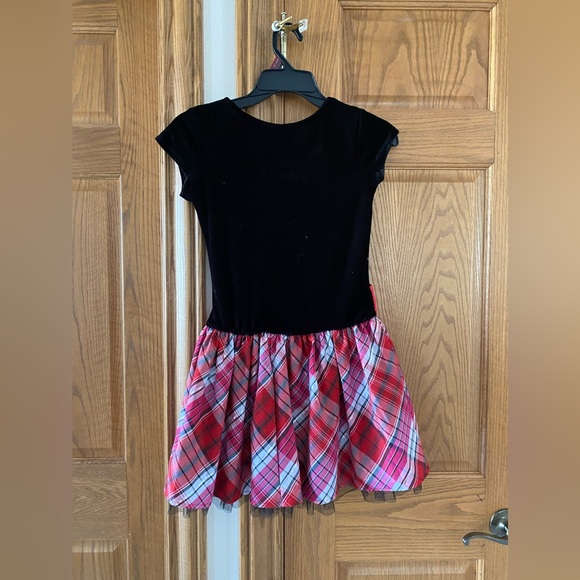 Girls Size 10 George Sparkly Dress with Red Bow and Plaid Skirt Short Sleeves - Picture 4 of 5